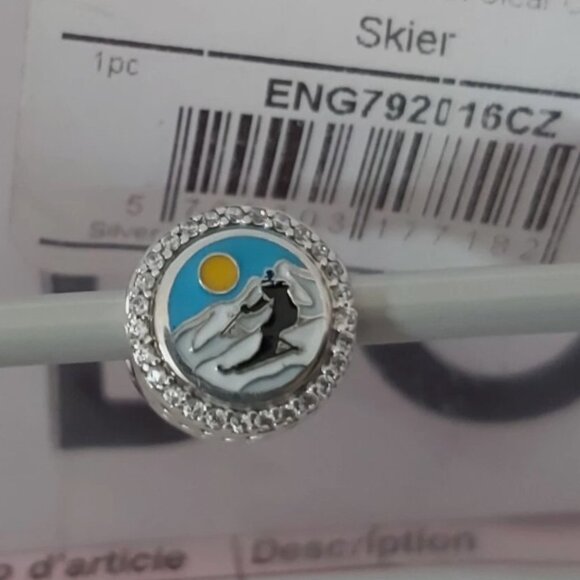 AUTHENTIC PANDORA Sterling Silver Skier Button Charm with Cz's ENG792016CZ_254 - Picture 9 of 10